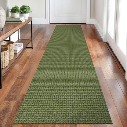 Braided Runner Rug 2x8 Ft Washable Runners for Hallways Non Slip Rubber Backed Kitchen Runners Cotton Entryway Runner Indoor, Woven Floor Carpet for Hall Kitchen Bedroom, Green