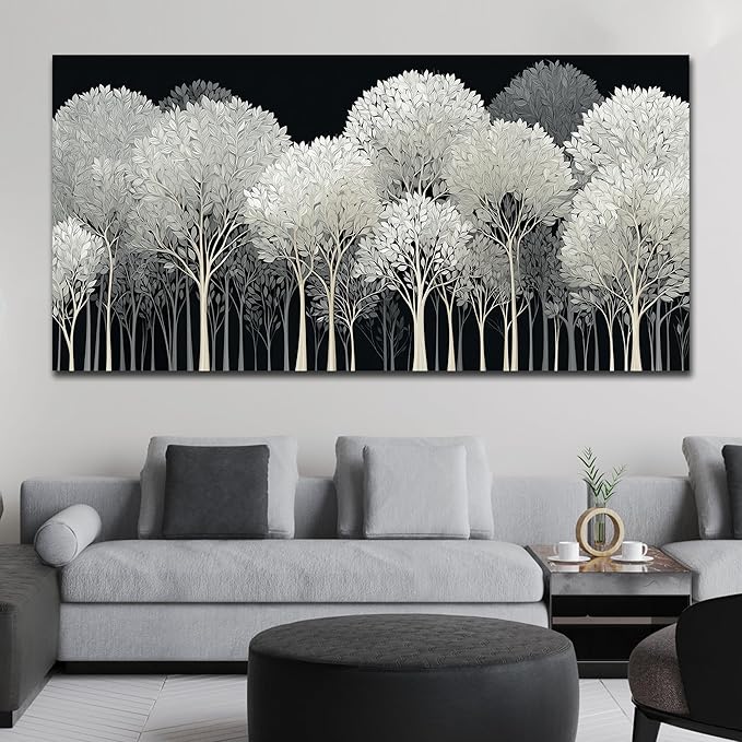 Black and White Tree of Life Wall Art for Living Room Abstract Forest Print Picture Framed Large Canvas Wall Decor for Bedroom Office Bathroom Modern Home Botanical Landscape Wall Decorations Artwork Size 30x60 Ready to Hang
