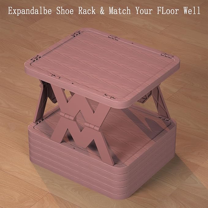 Small Shoe Rack, 6 Tier Foldable Shoe Organizer Without Assembly, Fake Wood-Pattern Match Floor Well, for Entryway, Front Door Entrance, Bedroom, Brown