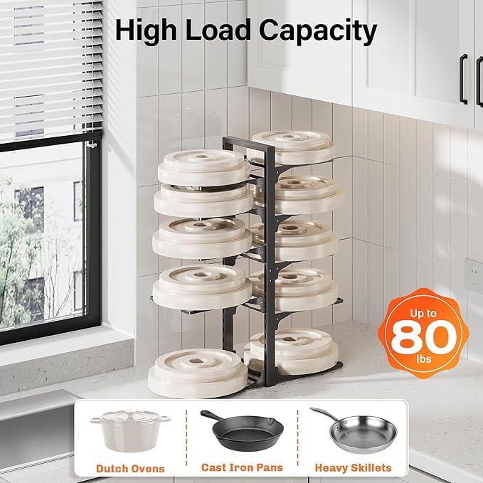 MUDEELA 10-Tier Pots and Pans Organizer under Cabinet, Heavy Duty Adjustable Pot Pan Organizers inside Cabinet, Kitchen Cabinet Organizers and Storage for Big Stockpots, Heavy Cookware