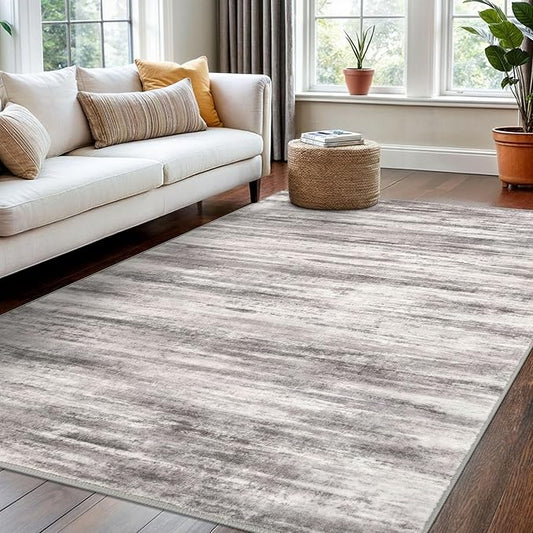 KOZYFLY 4x6 Area Rug Modern Abstract Washable Large Rugs for Entryway Non-Slip Soft Living Room Rug, Print Grey-Beige Throw Rugs Indoor Mat for High-Traffic Door Entrance, Laundry, Nursery, Bedroom