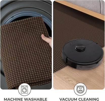 KOZYFLY Runners for Hallways 2x8 ft Washable Kitchen Runner Non Slip Rubber Backed Hall Runners Cotton Entryway Runner Rugs Floor Carpet for Indoor Backdoor Bedroom Kitchen, Reddish Brown/Coffee