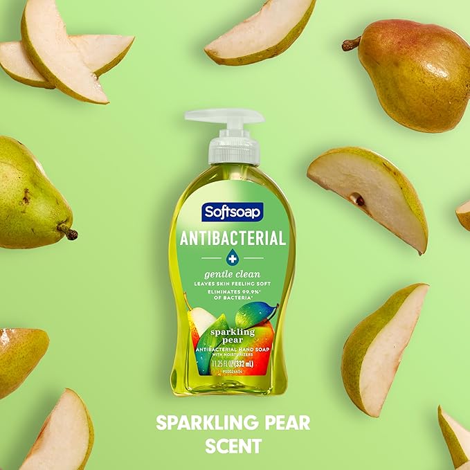 Softsoap Antibacterial Liquid Hand Soap, Gentle Clean, Sparkling Pear Scent Hand Soap, 11.25 Ounce, 6 Pack