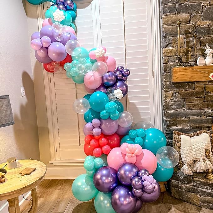 Mermaid Party Balloon Set, 60 Pcs 12 Inches Metallic Purple Pink Green Blue Latex Balloons for Girls Mermaid Birthday Decoration Baby Shower Birthday Under The Sea Party Decorations
