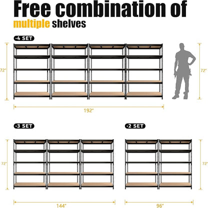 PrimeZone 3 Pack Storage Shelves 48" x 24" x 72", 5 Tier Adjustable Garage Storage Shelving, Heavy Duty Metal Storage Utility Rack Shelf Unit for Warehouse Pantry Closet Kitchen, Black