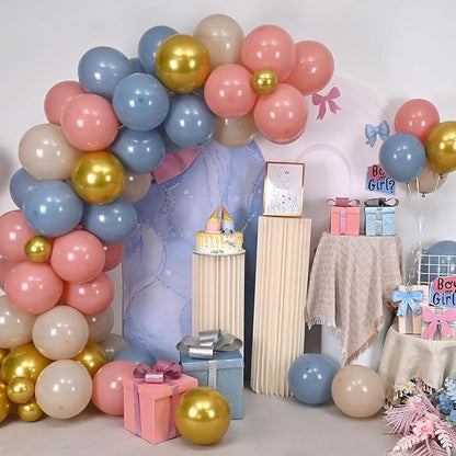 Gender Reveal Balloons, 12 Inch Dusty Pink Blue White Sand and Gold Balloons for Boho Neutral Baby Shower Birthday Party Boy or Girl Gender Reveal Decorations