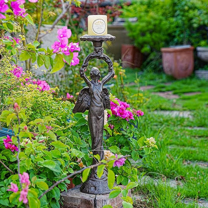 Sungmor Vintage Cast Iron Angel Candlestick Holder – 22.6” Antique Gothic Candle Stand for Home Decor, Taper & Pillar Candles, Rustic Black Decorative Centerpiece
