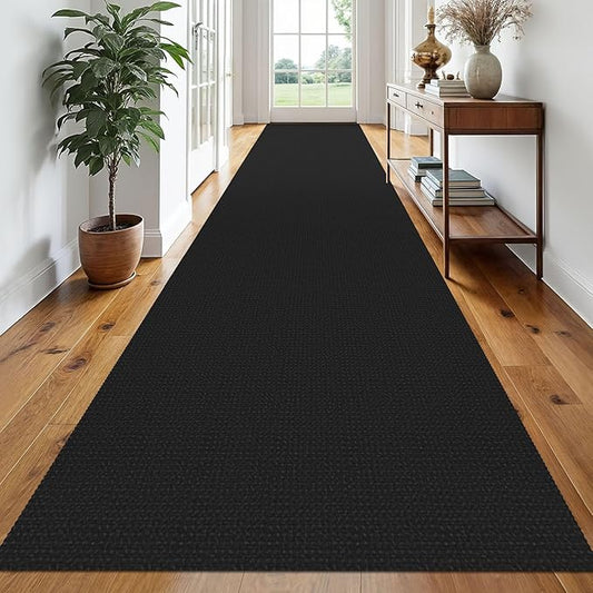 EARTHALL Runner Rug 3x20 Ft Washable Runners for Hallways Extra Long Woven Non Slip Entryway Runner Braided Kitchen Runner Indoor Outdoor Carpet Runners for Hotels, Officel, Stair, Black/Grey