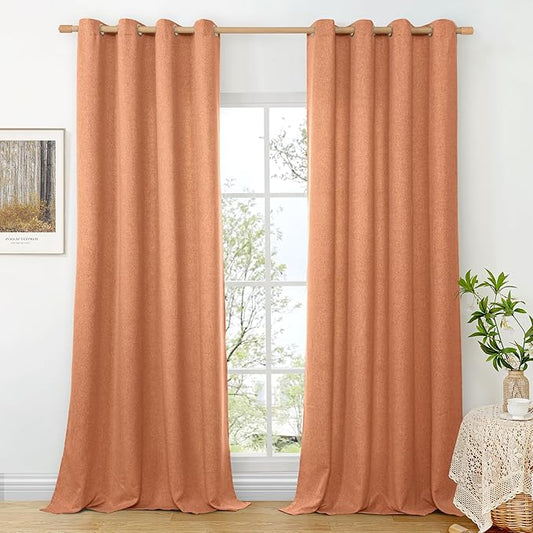 BGment Terracotta Linen Curtains for Living Room 90 Inch Length 2 Panels Set, Boho Burnt Orange Rustic Window Drapes Textured Light Filtering for Bedroom Privacy with Grommet, Each 52 Inch Wide