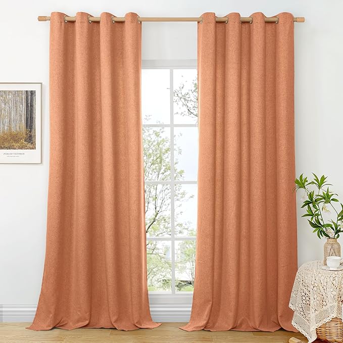 BGment Burnt Orange Linen Curtains for Living Room 108 Inch Length, Terracotta Fall Drapes with Grommet Textured Light Filtering Non See Through for Bedroom, 2 Panels, Each 52 Inch Wide