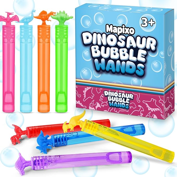 32 Pack Bubble for Kids Party Favors, 8 Style Mini Bubble Wands with Gift Box, Dinosaur Toys Bulk for Carnival Prizes Goodie Bag Stuffers Supplies, Birthday Bath Time Bubbles Blower Toy for Girl Boy
