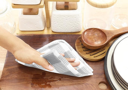 Waffle Weave Plaid Dish Cloths, 100% Cotton - 12 x 12 Inches, Ultra Soft Absorbent Quick Drying Dish Towels Buffalo Check Dish Rags for Kitchen, 8 Pack - Fall Thanksgiving - Grey & White