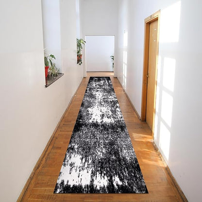 Keen Home Design Area Rugs - 2x18 Non-Shedding, Abstract Rugs for Kitchen, Living Room, Bedroom, Dining Room, Entryway - Size: 2'8" x 18', Abstract Black