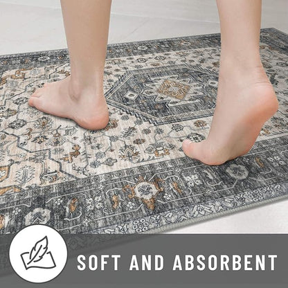 KUTA Runners for Hallways 2x6 Taupe, Vintage Floral Kitchen Rugs Non-Slip Washable Runner Ultra Soft Printed Retro Flower Carpet Entryway Rug for Bedroom Laundry Nursery Entryways