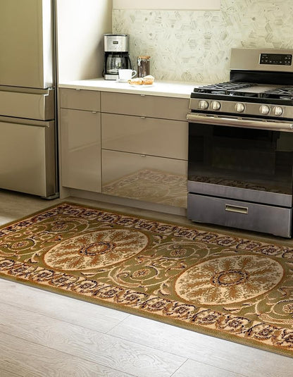 Rugs.com Chateau Collection Rug – 10 Ft Runner Light Green Medium-Pile Rug Perfect for Hallways, Entryways