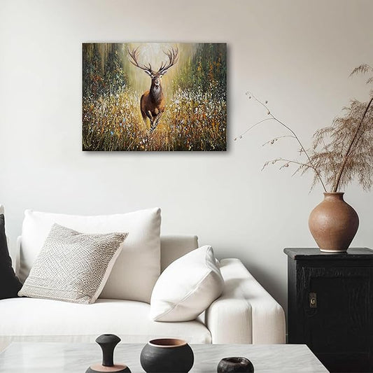 XLSJERST Deer Wall Art Poster 11x15 Inches - Rustic Picture Farm Artwork Canvas Picture Wall Decor Brown Wall Art for Living Room Guest Bathroom Decoration