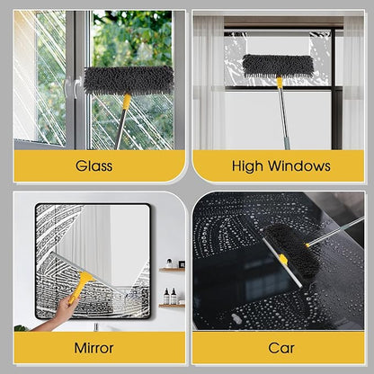 96" Long Handle Window Cleaner Tool Squeegee with Extension Pole, 2 in 1 Large Surface Window Cleaning Kit, Professional Window Washing Kit for High Windows Glass Car Mirror Solar Panel