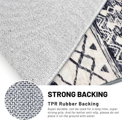 KUTA Boho Runner Rug for Hallway 2.6x16 Moroccan Washable Black Navy Blue Rugs Non-Slip Vintage Long Kitchen Runners Soft Geometric Floor Carpet for Bedroom Laundry Living Room