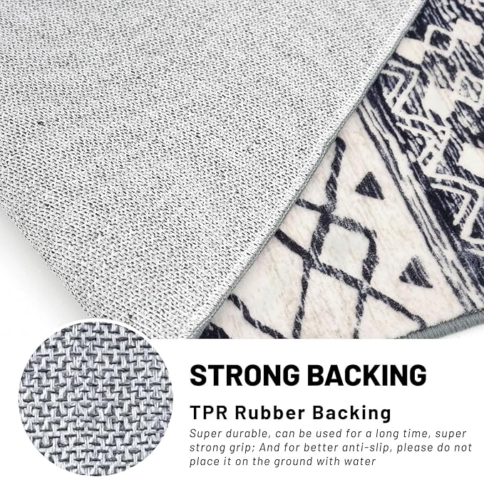 KUTA Moroccan Washable Runner Rug, 2.6x10 Non-Slip Vintage Black Navy Blue Boho Hallway Kitchen Rugs Ultra Soft Geometric Floor Carpet Runners for Bedroom Laundry Living Room