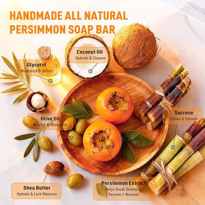 120G Round Persimmon Soap for Body Odor & Old People Smell Eliminator, Natural Purifying Deodorizing Soap for Women & Men, 2 Bars