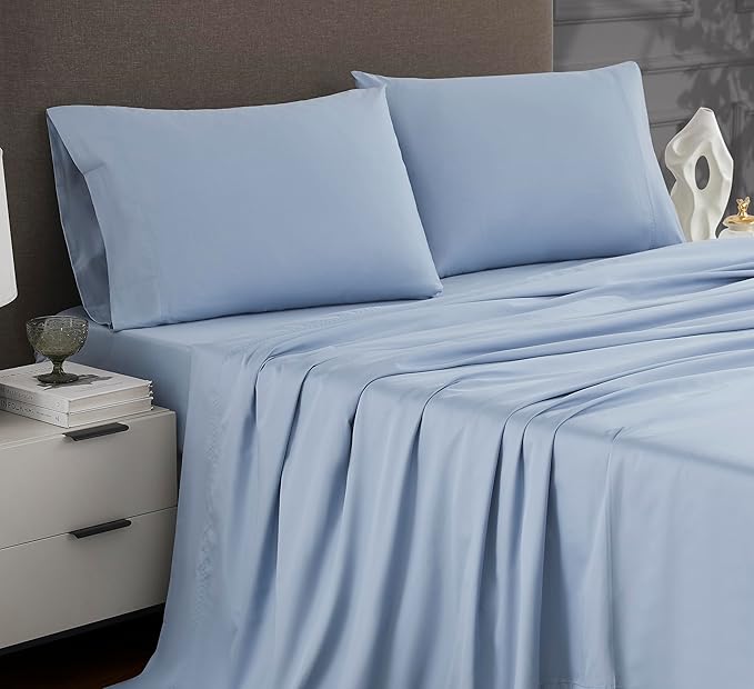 Linen Closet Luxury Cotton 1200 Thread Count Hotel Luxury 4-Piece Sheet Set, Full, Blue