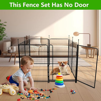 Garden Fencing 48in High No Door, 12 Panels Total 26.6Ft(L) Dog Fence Outdoor for Yard. Black Metal Fencing for Yard 4ft Tall, Flower Bed Fence, Animal Barrier Fences