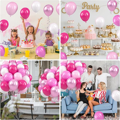 Pink Balloons, 12 Inch Hot Pink Balloons, Pastel Metallic Pink White Latex Balloon Helium for Girls Birthday Baby Shower Wedding Gender Reveal Bridal Shower Princess Party Decoration