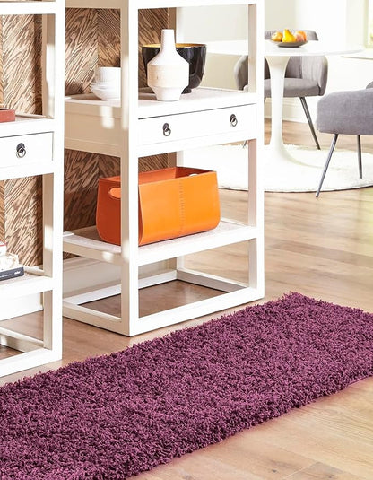 Unique Loom Solid Shag Collection Area Rug (2' 7" x 10' Runner, Eggplant Purple)