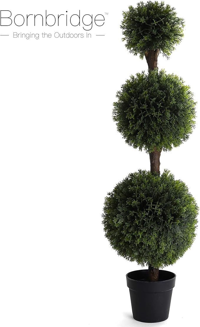 Bornbridge Artificial Cypress Topiary Ball - 4' Indoor/Outdoor Plant - Lifelike Artificial Outdoor Trees (2 Pack)
