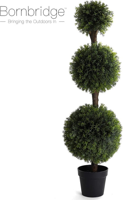 Bornbridge Artificial Cypress Topiary Ball - 4' Indoor/Outdoor Plant - Lifelike Artificial Outdoor Trees (2 Pack)