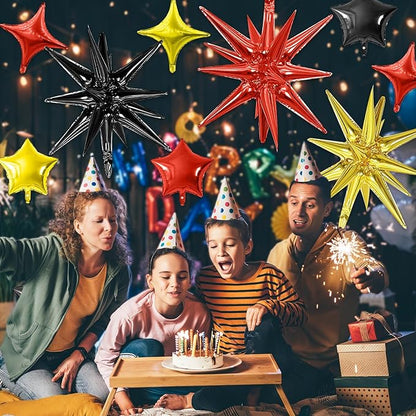 Black Gold Red Star Balloon,16Pcs Star Foil Balloons Set with 22Inch Explosion Spike Cone Balloons and 10Inch Quadrangle Helium Balloon for Birthday Wedding Baby Shower Party Decorations