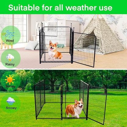 Tall Garden Fences and Borders, 54 in(H) Dog Fences for The Yard, 4 Panels Total 8.9 Ft Long, Gate 21 Inches Wide with Low Sills. Dog Fence Outdoor or Indoor. Fencing for Garden Beds