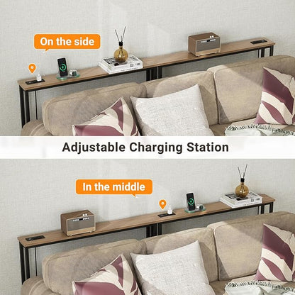 ELYKEN 5.9" Narrow Console Sofa Table with Power Outlets, Total 39.4” Long Behind Couch Table with Charge Station and 6.5’ Extension Cord for Living Room, 5.9" D x 39.4”W x 29.5”H, White Oak