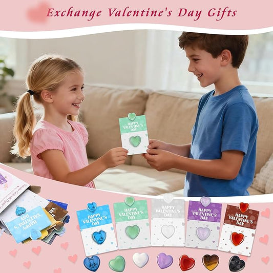 21 Pack Valentine’s Day Gifts for Kids, Valentine’s Day Cards with Heart-Shaped Crystal Gemstones for School Classroom Exchange, Valentine Party Favors&Goody Bag Fillers for Girls and Boys Ages 4–12