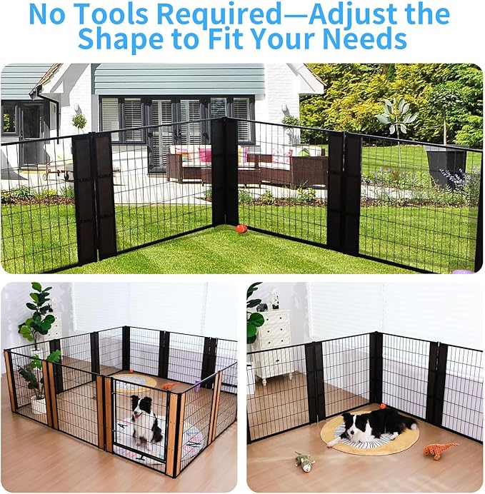 Heavy Duty Dog Playpen 32 Inch Height - Indoor Outdoor Pet Fence Enclosure for Medium and Small Dogs - Foldable Puppy Exercise Pen for Indoor and RV Camping or Yard (12 Panels, 35.4" H (Black))