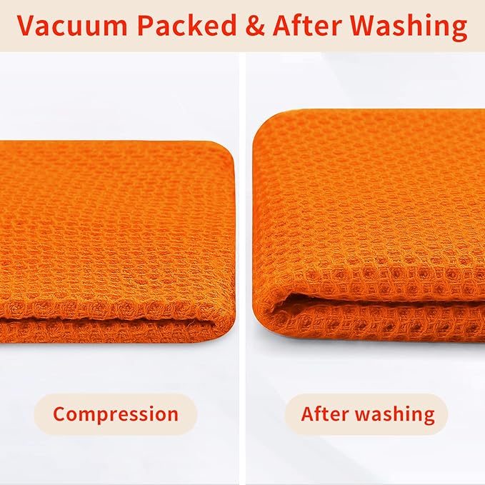 Homaxy 100% Cotton Waffle Weave Kitchen Dish Towels, Ultra Soft Absorbent Quick Drying Cleaning Towel, 13 x 28 Inches, 6-Pack, Orange