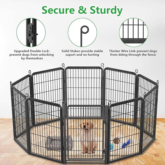Dog Playpen Outdoor, 32" Height 10 Panels Pet Fence with Low Threshold Full Gate, Large Dog Fence Outdoor for Yard, Heavy Duty Pet Playpen Metal Play Pen Fence for RV Camping
