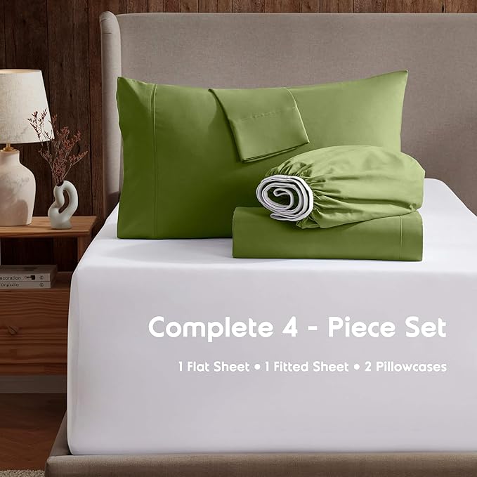 Nestl Split King Sheet Set - 1800 Ultra-Soft Microfiber Bed Sheets - Double Brushed - Deep Pockets - Easy Fit - 5 Piece Set - Bed Sheets & Pillowcases (Split King Size, Calla Green)