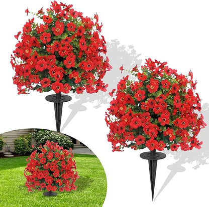 23" Set of 2 Artificial Boxwood Topiary Ball with Violet Flowers with Spikes for Outdoor, UV Resistant Faux Greenery Shrubs, Realistic Fake Bushes Plants for Garden, Yard, Front Porch, Patio Decor