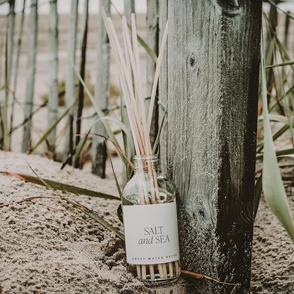 Sweet Water Decor Salt and Sea Reed Diffuser Set - Sea Salt, Citrus, Musk, and Amber Summer Scented Diffuser - Scent Diffusers for Home, Long Lasting Fragrance, Made in The USA