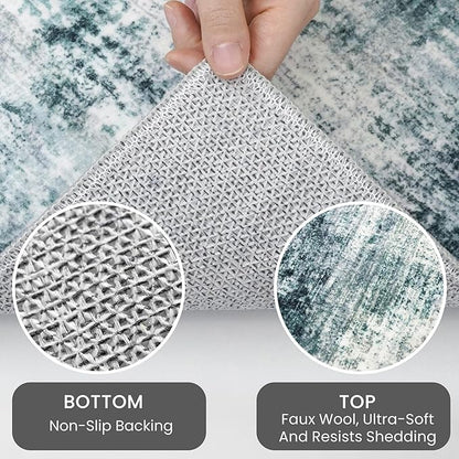 IOHOUZE Abstract Area Rug 3x5 Ft Washable Rugs for Entryway Indoor, Non Slip Kitchen Rug Printed Faux Wool Throw Rugs with Rubber Backing, Indoor Door Mat for Entrance Foyer Living Room, Sage Grey