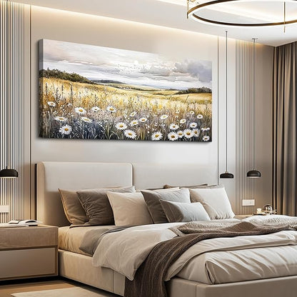 ZUITINGHUA Canvas Wall Art For Living Room Large Wall Decor For Office Bedroom Decoration White Flower Landscape Picture Grassland Painting Artwork Room Wall Mural Aesthetic Home Decor 30x60 In