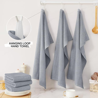 Homaxy Premium Kitchen Towels (18"x 28", 6 Pack), Large 100% Cotton Kitchen Hand Towels, Ultra Absorbent Ribbed Terry Tea Towels Set with Hanging Loop, Grey