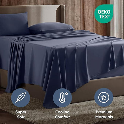 Nestl California King Sheet Set - 1800 Ultra-Soft Microfiber Cal King Bed Sheets - Double Brushed - Deep Pockets - Easy Fit - 4 Piece Set - Bed Sheets (California King, Navy Blue)