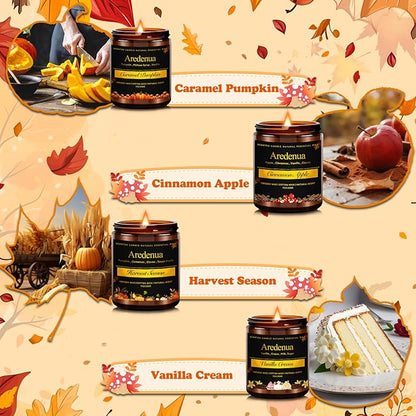 Holiday Candles Set – 4 Pack Cozy Winter Christmas Seasonal Candles Gift - Caramel Pumpkin, Cinnamon Apple, Harvest Season & Vanilla Cream, Hand-Poured Soy Candles for Christmas Cozy Winter Gifting