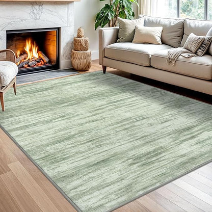 5x7 Modern Abstract Area Rug for Bedroom, Light Sage Green and Ivory Large Super Soft Washable Rug with Non-Slip, Non-Shedding Rugs for Living Room, Indoor Door Mat for Home Décor