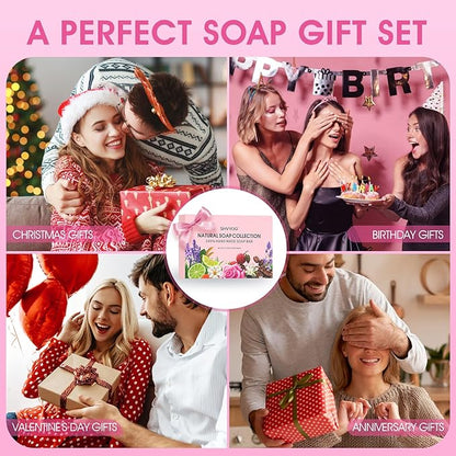 SHVYOG Natural Soap Bar Gift Set, 6PCS Soap with Organic Ingredients & Essential Oils, Cleanses & Softens Skin, Moisturizing, Gifts for Women, Body Wash & Face - 100G*6
