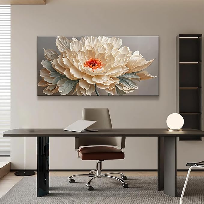 QSQ Canvas Art Wall Decor Yellow Floral Wall Art For Living Room Modern Canvas Wall Decor White Flower Art Prints Pictures For Bedroom Hotel Home Decoration 24 X 48 Inch