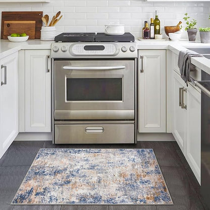 Modern Abstract Entryway Rug Indoor 2x3 Washable Non-Slip Soft Grey Blue Orange Colorful Small Area Rug Kitchen Mat Thin Print Faux Wool Floor Carpet for Entrance Bedroom Office