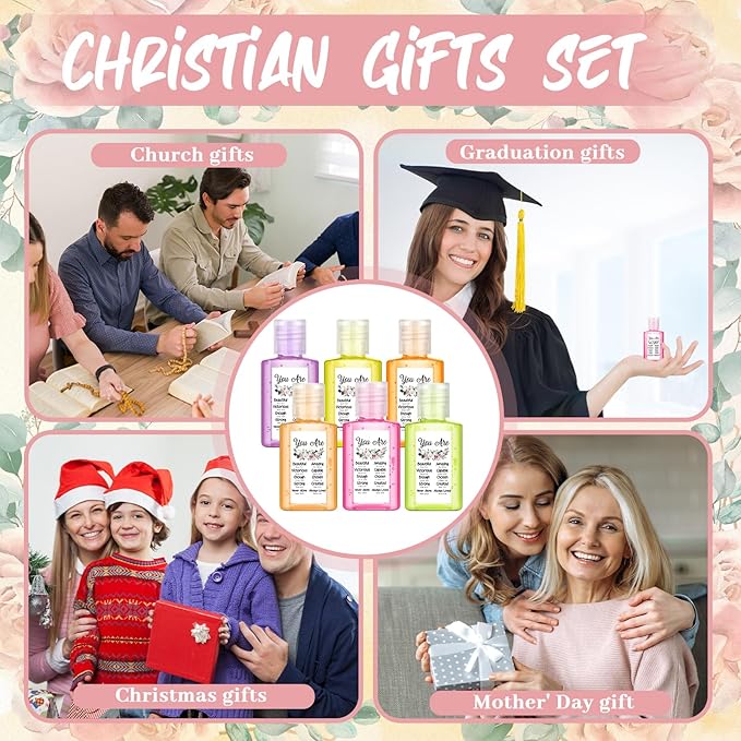 Frienda 24 Set Christian Hand Sanitizer Gift Mini Christmas Bible Verse Church Travel Size Hand Sanitizer Christian Gift Bulk for Nursing Teacher Women Coworker Christmas Goodie Bags Stocking Stuffers